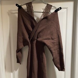 Ribbed Knit Off Shoulder Women's Sweater Dress